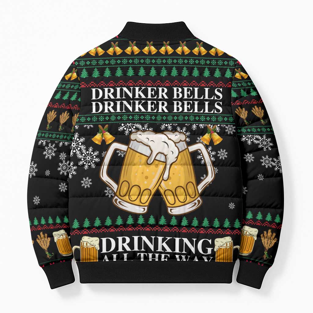 Drinker Bell Christmas Bomber Puffer Jacket Funny Xmas Holiday Patterns - Wonder Print Shop