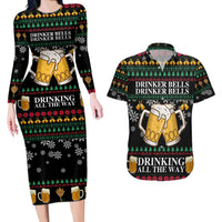 Drinker Bell Christmas Couples Matching Long Sleeve Bodycon Dress and Hawaiian Shirt Funny Xmas Holiday Patterns - Wonder Print Shop