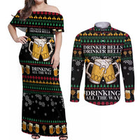 Drinker Bell Christmas Couples Matching Off Shoulder Maxi Dress and Long Sleeve Button Shirt Funny Xmas Holiday Patterns - Wonder Print Shop