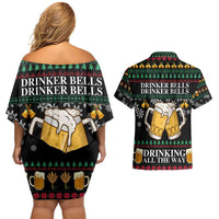 Drinker Bell Christmas Couples Matching Off Shoulder Short Dress and Hawaiian Shirt Funny Xmas Holiday Patterns - Wonder Print Shop