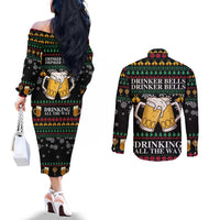 Drinker Bell Christmas Couples Matching Off The Shoulder Long Sleeve Dress and Long Sleeve Button Shirt Funny Xmas Holiday Patterns - Wonder Print Shop