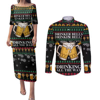 Drinker Bell Christmas Couples Matching Puletasi and Long Sleeve Button Shirt Funny Xmas Holiday Patterns - Wonder Print Shop