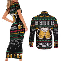 Drinker Bell Christmas Couples Matching Short Sleeve Bodycon Dress and Long Sleeve Button Shirt Funny Xmas Holiday Patterns - Wonder Print Shop