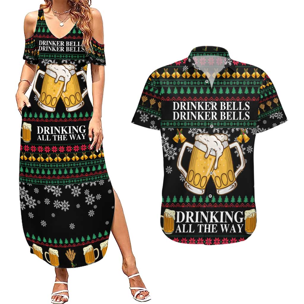 Drinker Bell Christmas Couples Matching Summer Maxi Dress and Hawaiian Shirt Funny Xmas Holiday Patterns - Wonder Print Shop