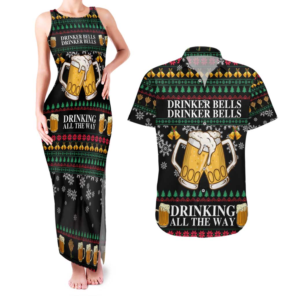 Drinker Bell Christmas Couples Matching Tank Maxi Dress and Hawaiian Shirt Funny Xmas Holiday Patterns - Wonder Print Shop