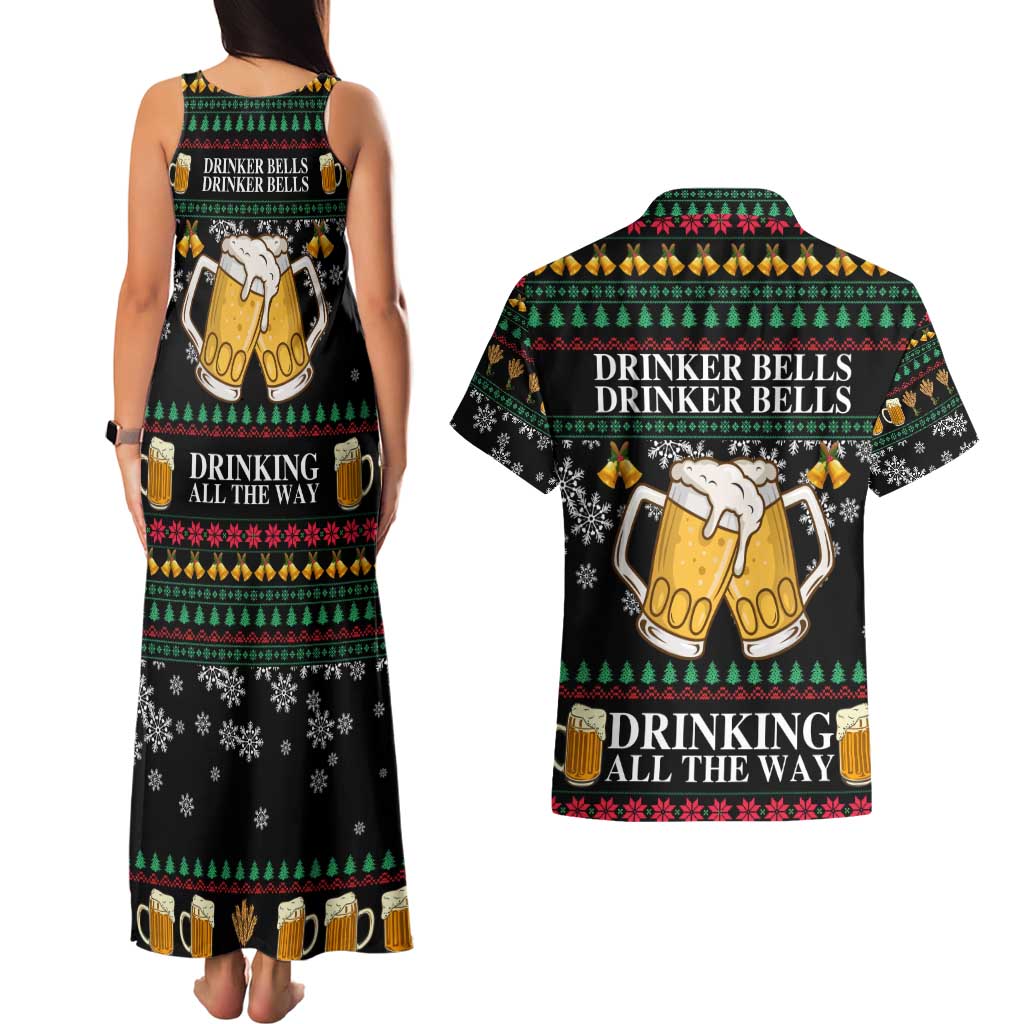 Drinker Bell Christmas Couples Matching Tank Maxi Dress and Hawaiian Shirt Funny Xmas Holiday Patterns - Wonder Print Shop