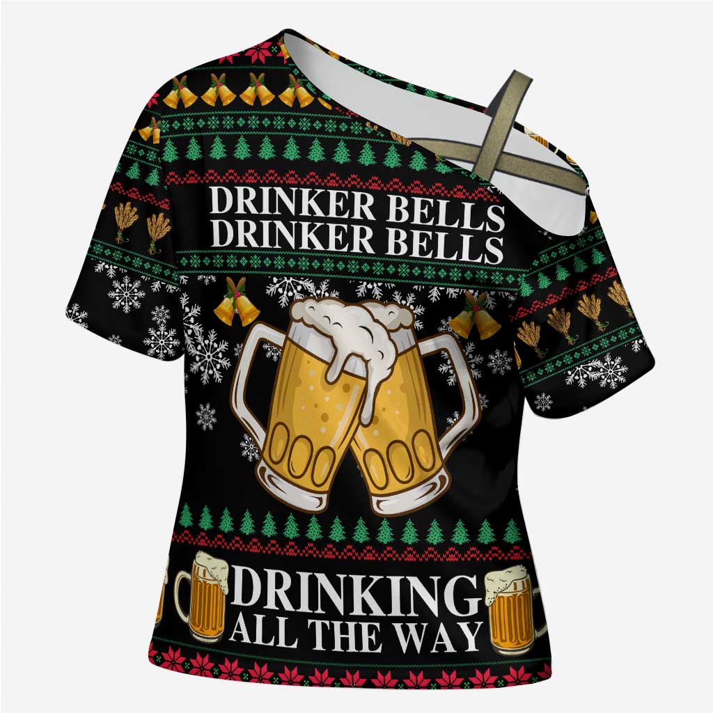 Drinker Bell Christmas Cross Shoulder Shirt Funny Xmas Holiday Patterns - Wonder Print Shop
