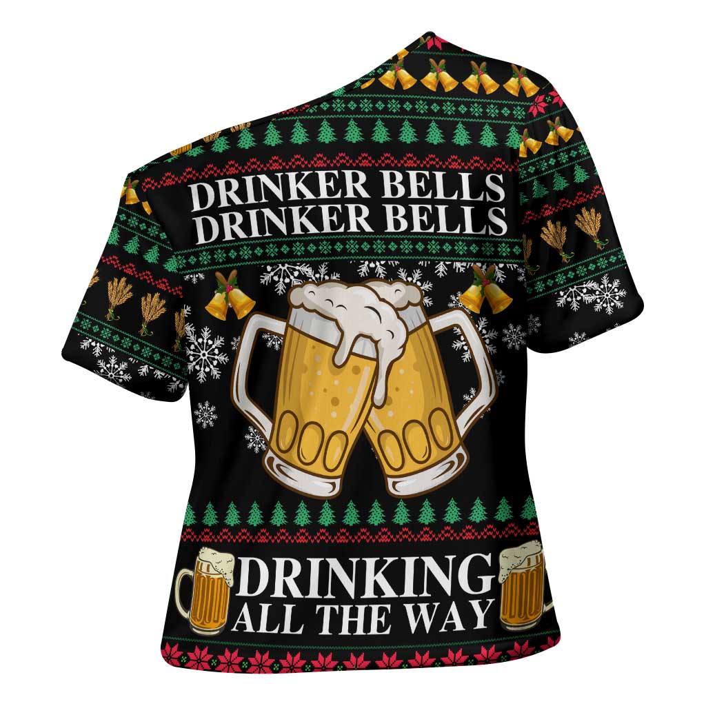 Drinker Bell Christmas Cross Shoulder Shirt Funny Xmas Holiday Patterns - Wonder Print Shop