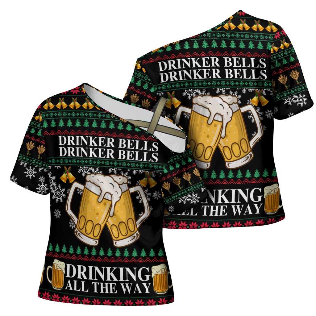 Drinker Bell Christmas Cross Shoulder Shirt Funny Xmas Holiday Patterns - Wonder Print Shop