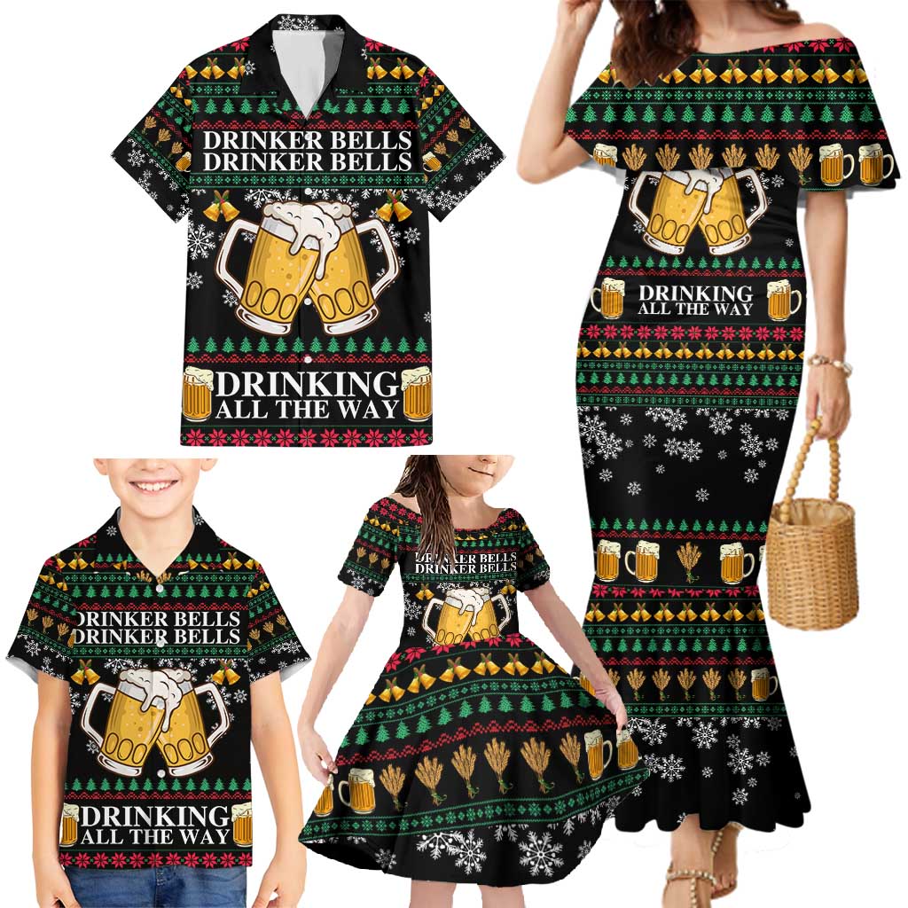 Drinker Bell Christmas Family Matching Mermaid Dress and Hawaiian Shirt Funny Xmas Holiday Patterns - Wonder Print Shop