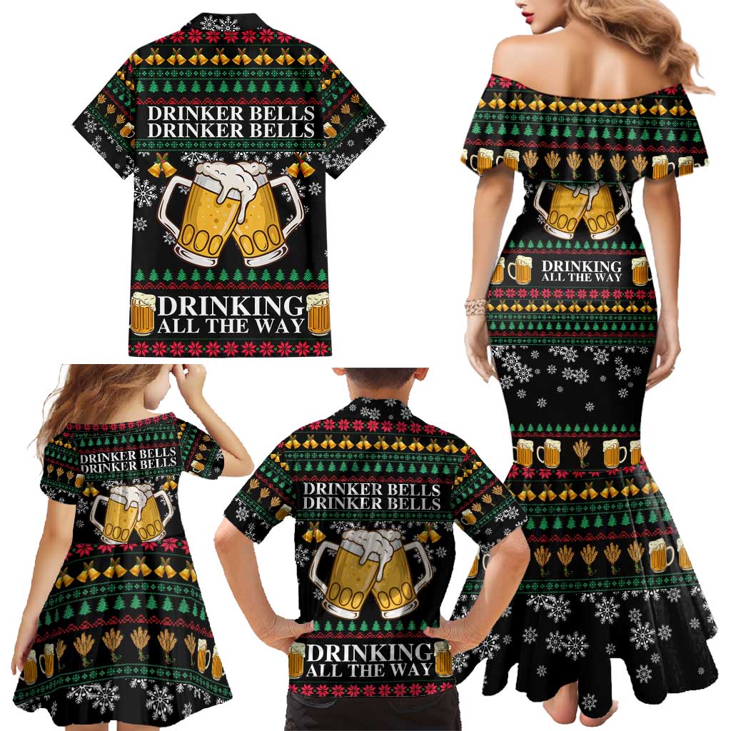 Drinker Bell Christmas Family Matching Mermaid Dress and Hawaiian Shirt Funny Xmas Holiday Patterns - Wonder Print Shop