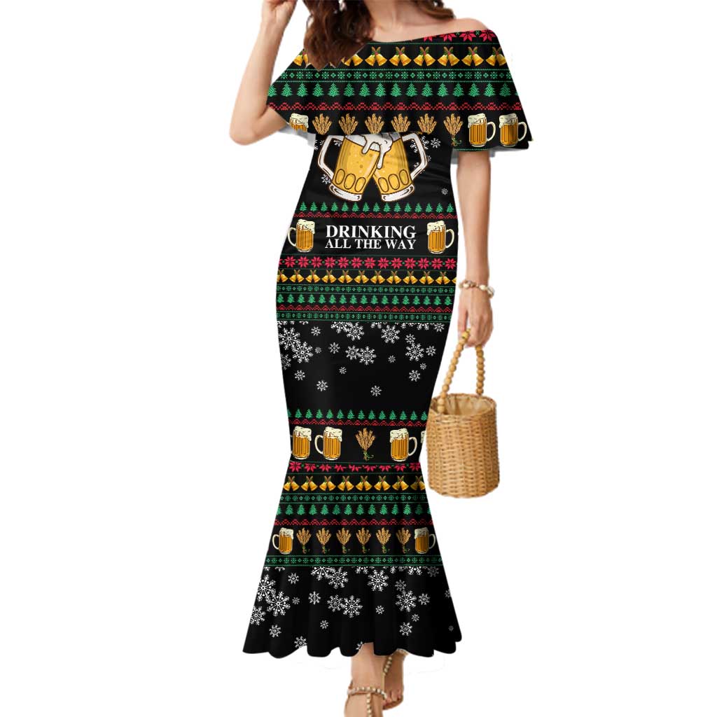 Drinker Bell Christmas Family Matching Mermaid Dress and Hawaiian Shirt Funny Xmas Holiday Patterns - Wonder Print Shop