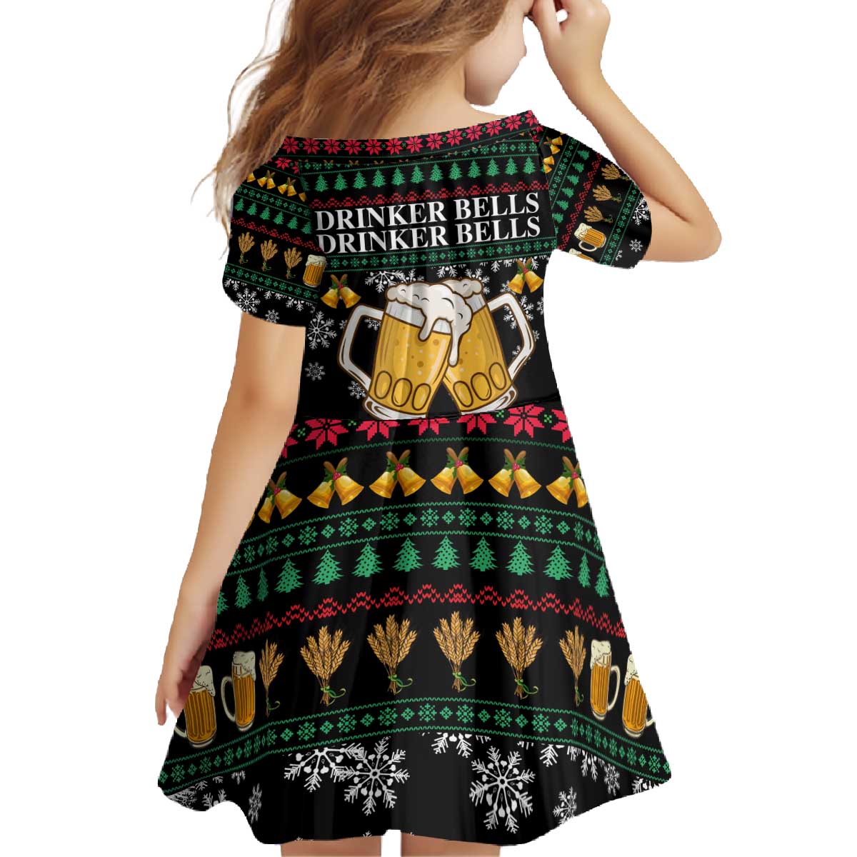 Drinker Bell Christmas Family Matching Off The Shoulder Long Sleeve Dress and Hawaiian Shirt Funny Xmas Holiday Patterns - Wonder Print Shop