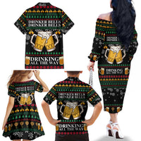 Drinker Bell Christmas Family Matching Off The Shoulder Long Sleeve Dress and Hawaiian Shirt Funny Xmas Holiday Patterns - Wonder Print Shop