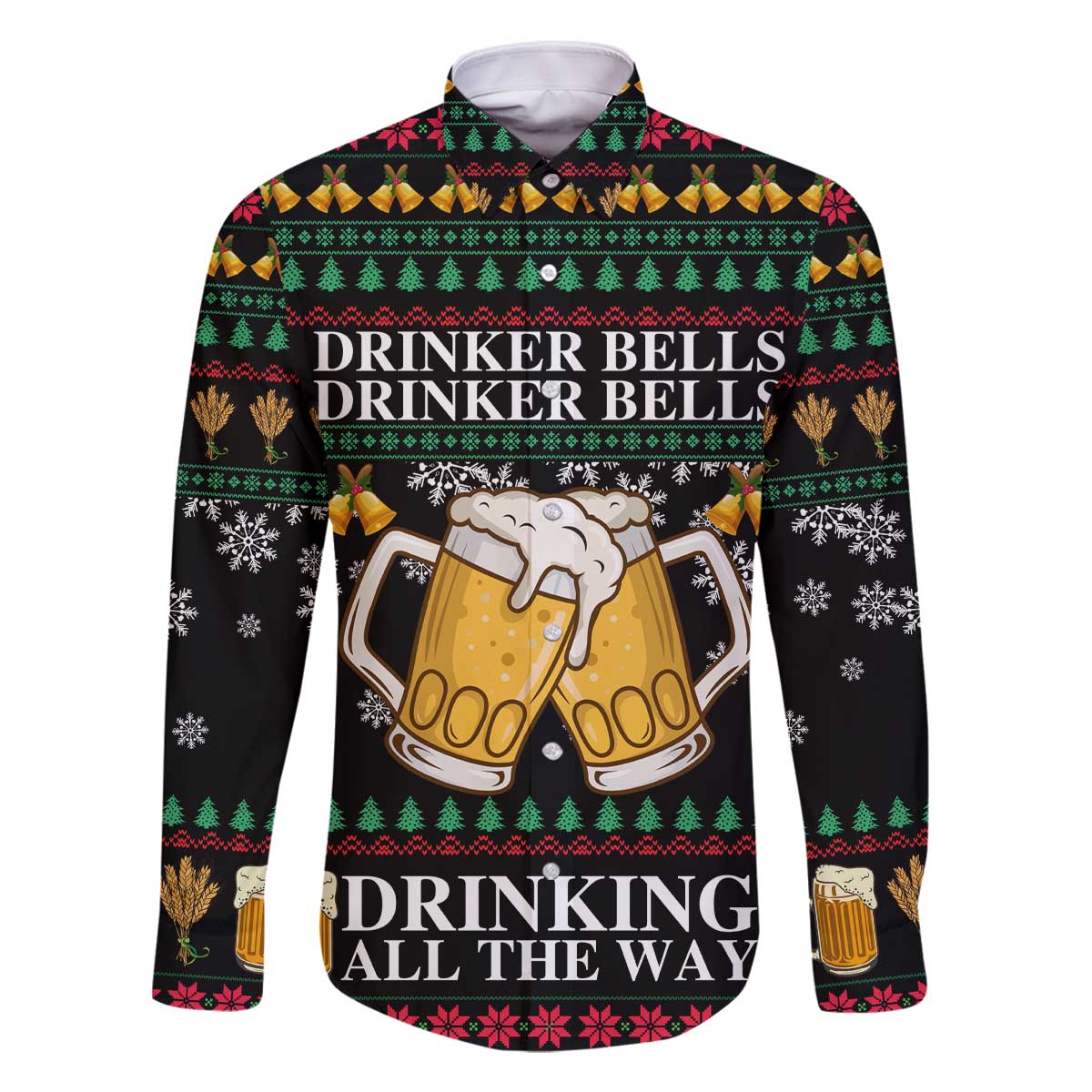 Drinker Bell Christmas Family Matching Off The Shoulder Long Sleeve Dress and Hawaiian Shirt Funny Xmas Holiday Patterns - Wonder Print Shop