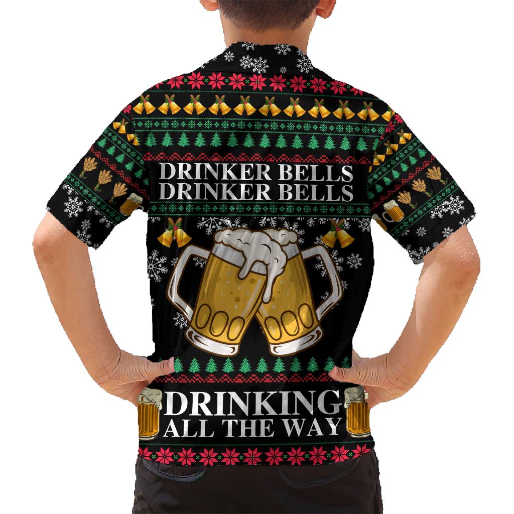 Drinker Bell Christmas Family Matching Off Shoulder Short Dress and Hawaiian Shirt Funny Xmas Holiday Patterns - Wonder Print Shop