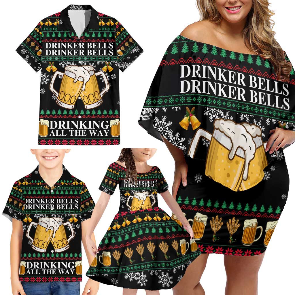 Drinker Bell Christmas Family Matching Off Shoulder Short Dress and Hawaiian Shirt Funny Xmas Holiday Patterns - Wonder Print Shop