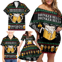 Drinker Bell Christmas Family Matching Off Shoulder Short Dress and Hawaiian Shirt Funny Xmas Holiday Patterns - Wonder Print Shop