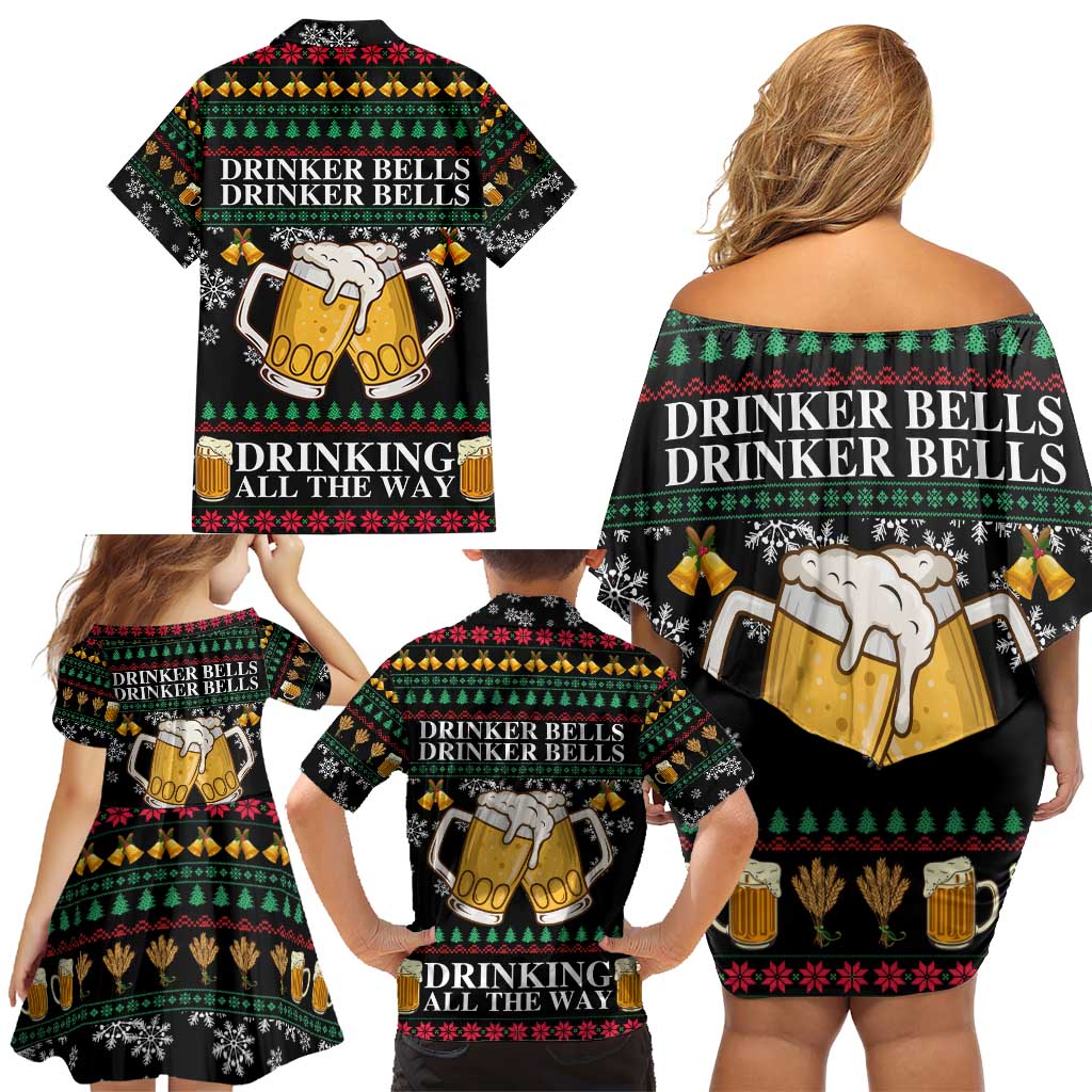 Drinker Bell Christmas Family Matching Off Shoulder Short Dress and Hawaiian Shirt Funny Xmas Holiday Patterns - Wonder Print Shop