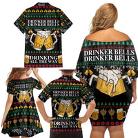 Drinker Bell Christmas Family Matching Off Shoulder Short Dress and Hawaiian Shirt Funny Xmas Holiday Patterns - Wonder Print Shop