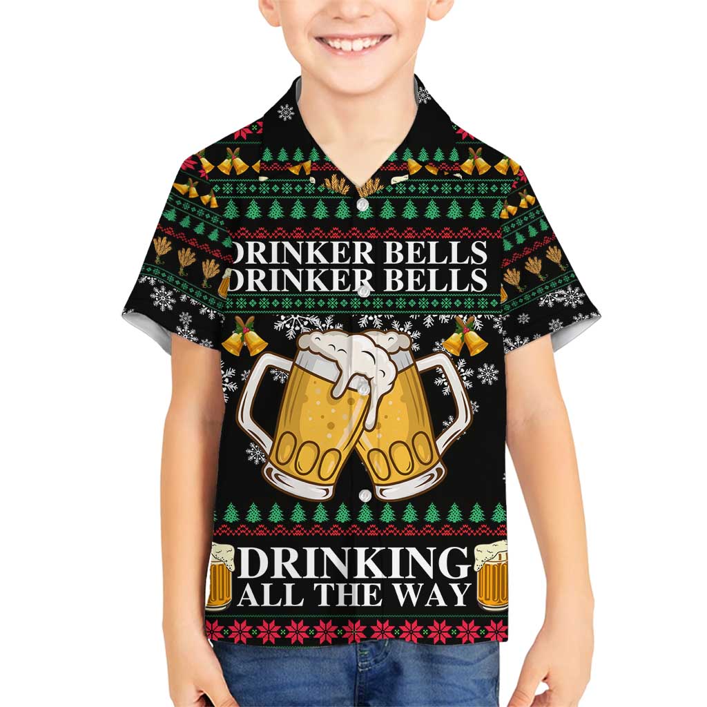 Drinker Bell Christmas Family Matching Off Shoulder Short Dress and Hawaiian Shirt Funny Xmas Holiday Patterns - Wonder Print Shop