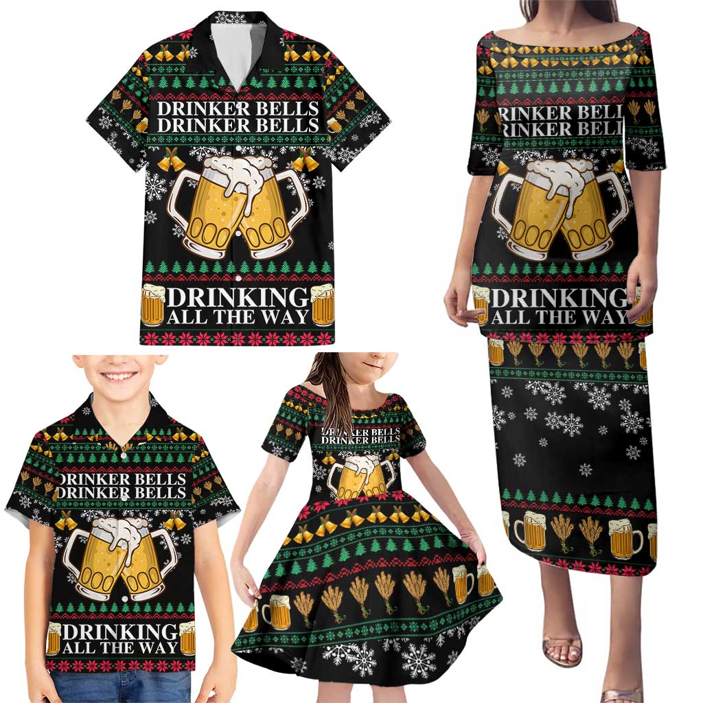 Drinker Bell Christmas Family Matching Puletasi and Hawaiian Shirt Funny Xmas Holiday Patterns - Wonder Print Shop
