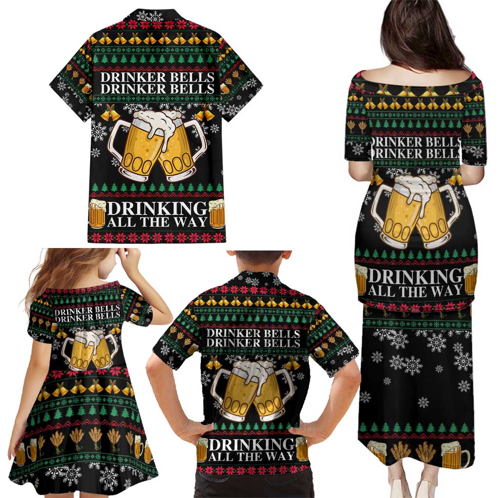 Drinker Bell Christmas Family Matching Puletasi and Hawaiian Shirt Funny Xmas Holiday Patterns - Wonder Print Shop