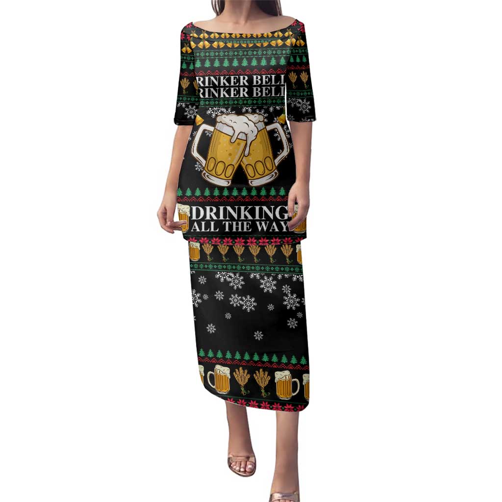 Drinker Bell Christmas Family Matching Puletasi and Hawaiian Shirt Funny Xmas Holiday Patterns - Wonder Print Shop