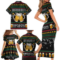 Drinker Bell Christmas Family Matching Short Sleeve Bodycon Dress and Hawaiian Shirt Funny Xmas Holiday Patterns - Wonder Print Shop