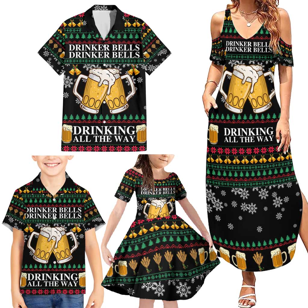 Drinker Bell Christmas Family Matching Summer Maxi Dress and Hawaiian Shirt Funny Xmas Holiday Patterns - Wonder Print Shop
