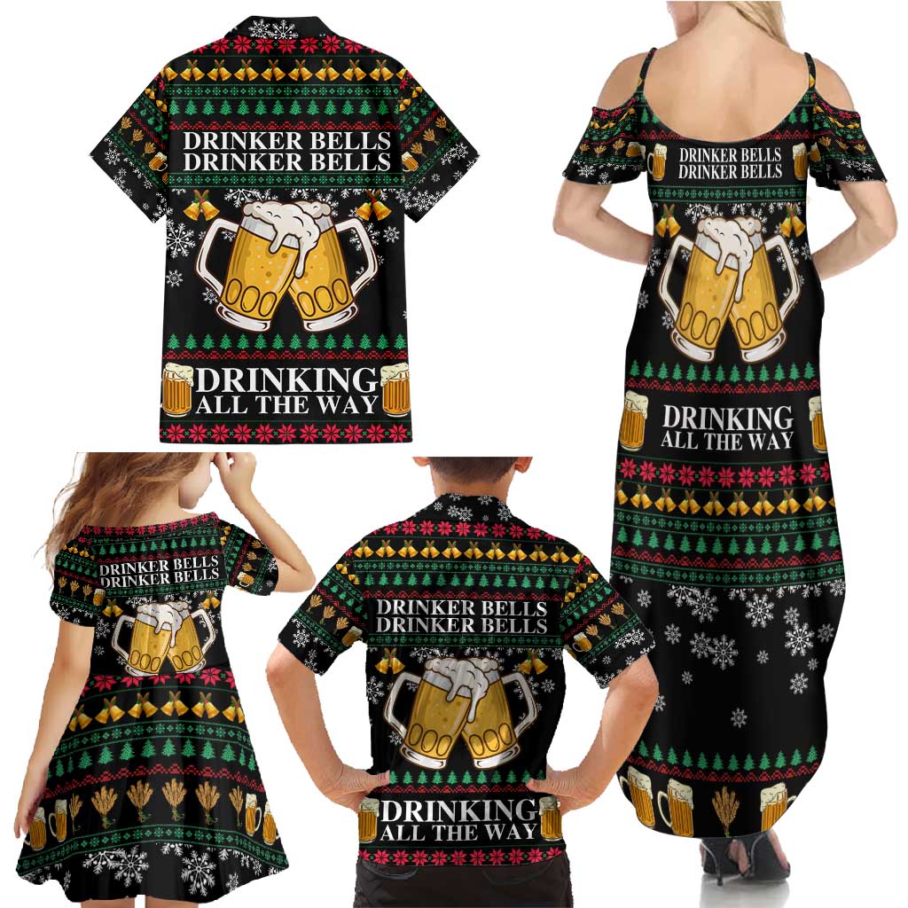 Drinker Bell Christmas Family Matching Summer Maxi Dress and Hawaiian Shirt Funny Xmas Holiday Patterns - Wonder Print Shop