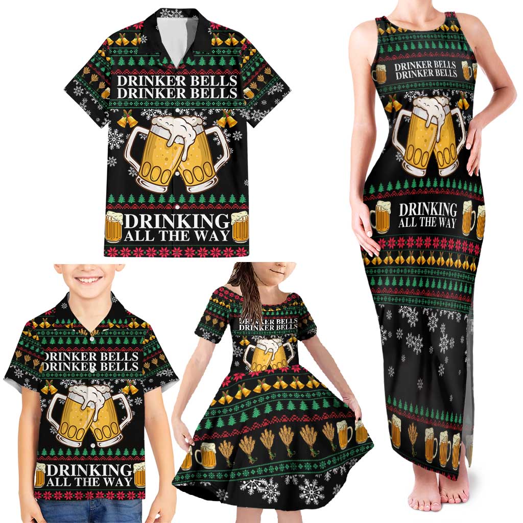 Drinker Bell Christmas Family Matching Tank Maxi Dress and Hawaiian Shirt Funny Xmas Holiday Patterns - Wonder Print Shop