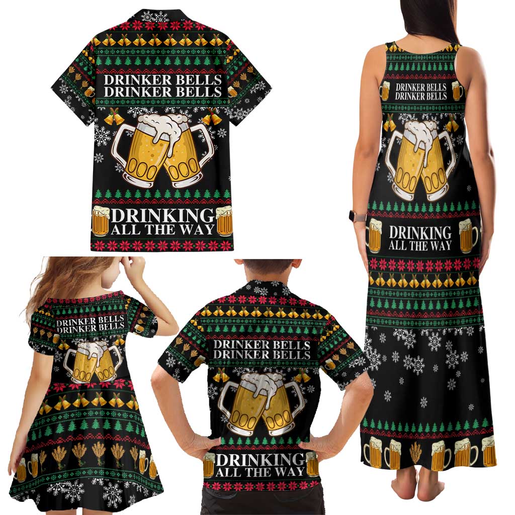 Drinker Bell Christmas Family Matching Tank Maxi Dress and Hawaiian Shirt Funny Xmas Holiday Patterns - Wonder Print Shop