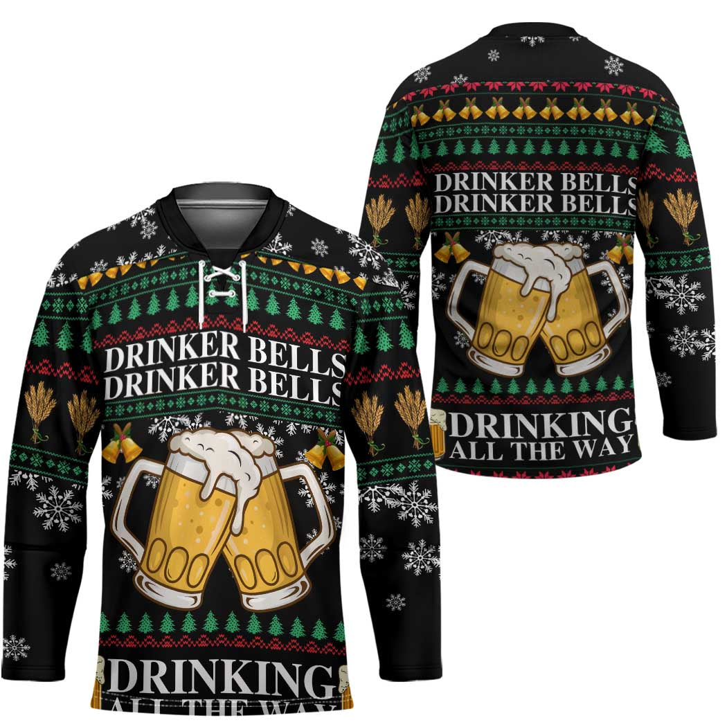 Drinker Bell Christmas Hockey Jersey Funny Xmas Holiday Patterns - Wonder Print Shop