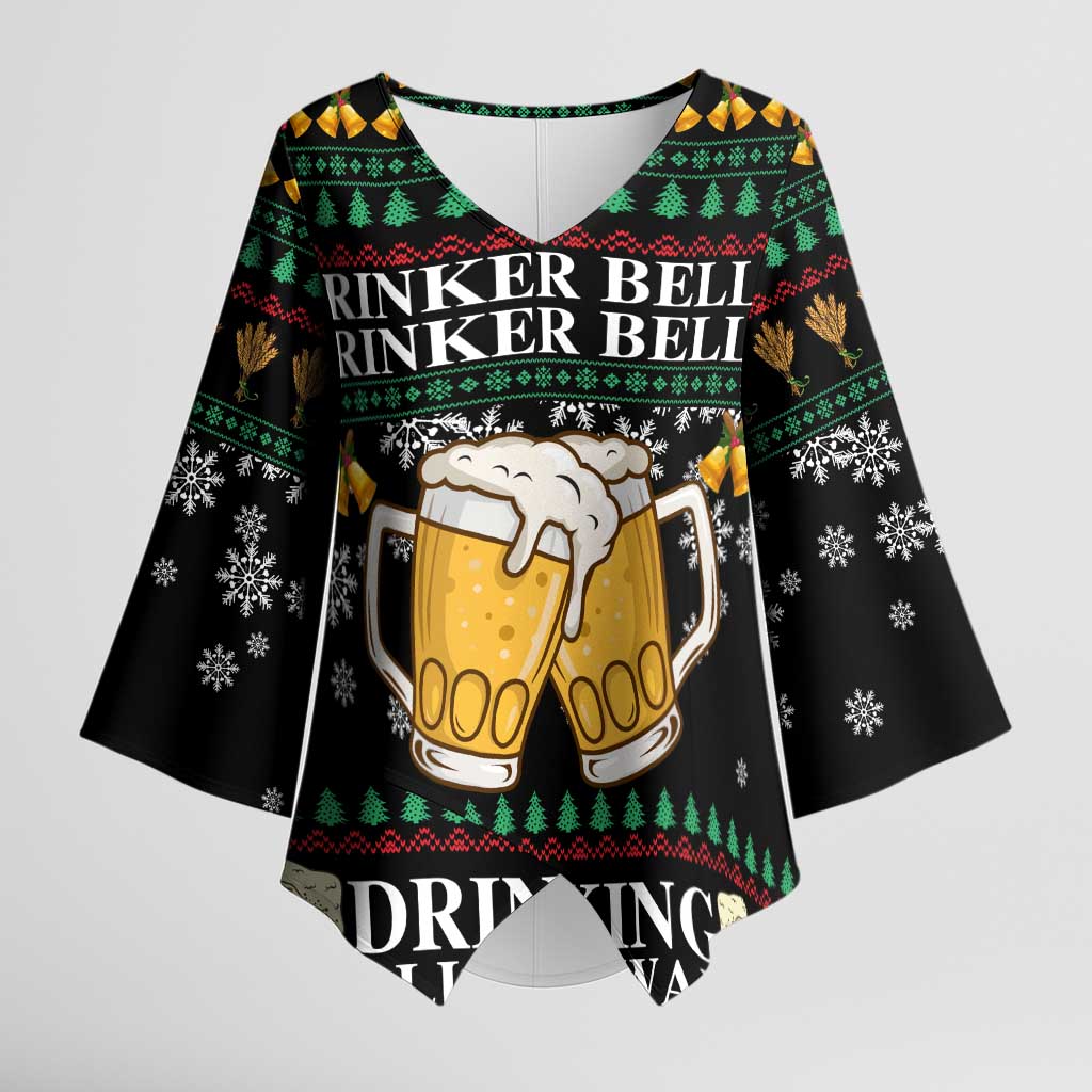 Drinker Bell Christmas Kimono Sleeve Blouse Funny Xmas Holiday Patterns - Wonder Print Shop