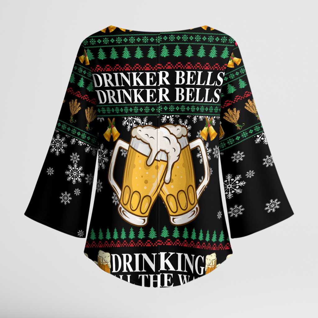 Drinker Bell Christmas Kimono Sleeve Blouse Funny Xmas Holiday Patterns - Wonder Print Shop