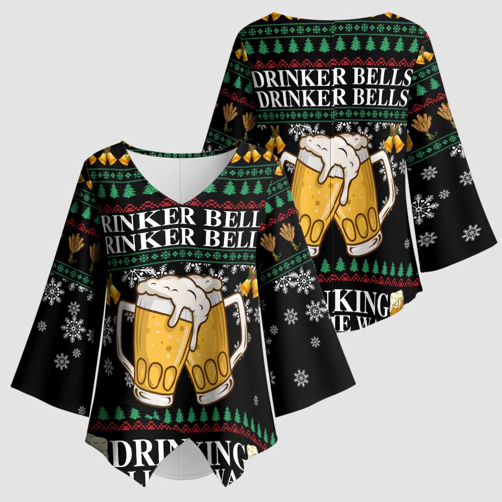 Drinker Bell Christmas Kimono Sleeve Blouse Funny Xmas Holiday Patterns - Wonder Print Shop