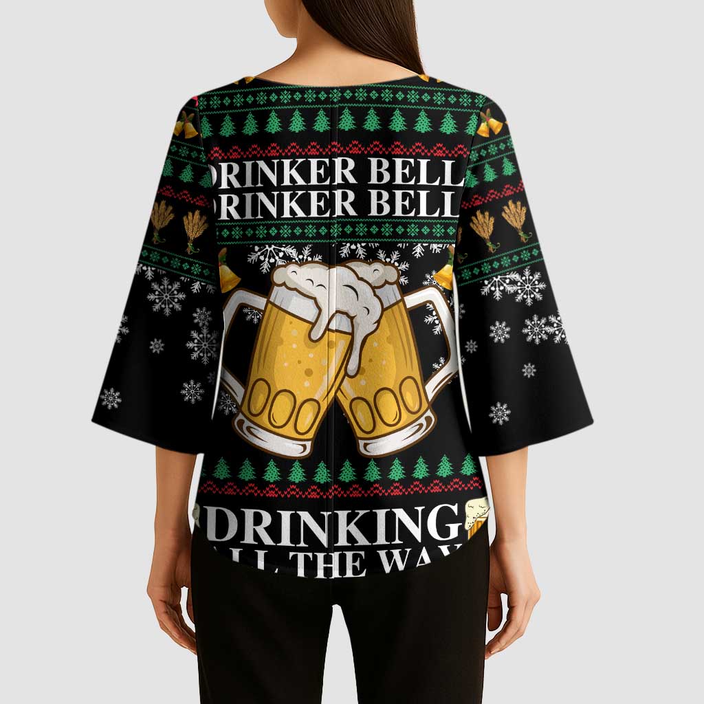 Drinker Bell Christmas Kimono Sleeve Blouse Funny Xmas Holiday Patterns - Wonder Print Shop