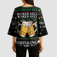 Drinker Bell Christmas Kimono Sleeve Blouse Funny Xmas Holiday Patterns - Wonder Print Shop