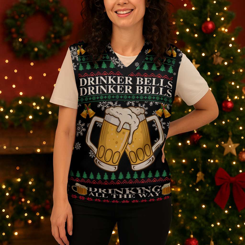 Drinker Bell Christmas Knitted V-Neck Vest Funny Xmas Holiday Patterns - Wonder Print Shop