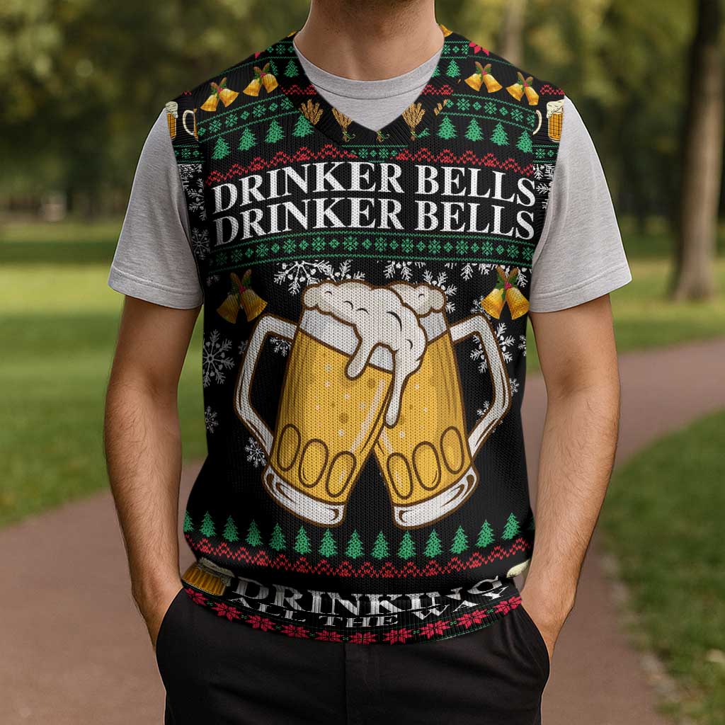 Drinker Bell Christmas Knitted V-Neck Vest Funny Xmas Holiday Patterns - Wonder Print Shop