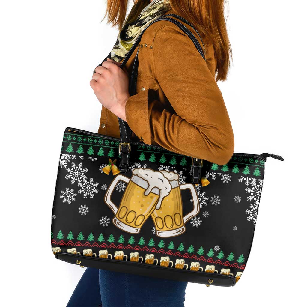 Drinker Bell Christmas Leather Tote Bag Funny Xmas Holiday Patterns - Wonder Print Shop