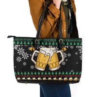 Drinker Bell Christmas Leather Tote Bag Funny Xmas Holiday Patterns - Wonder Print Shop