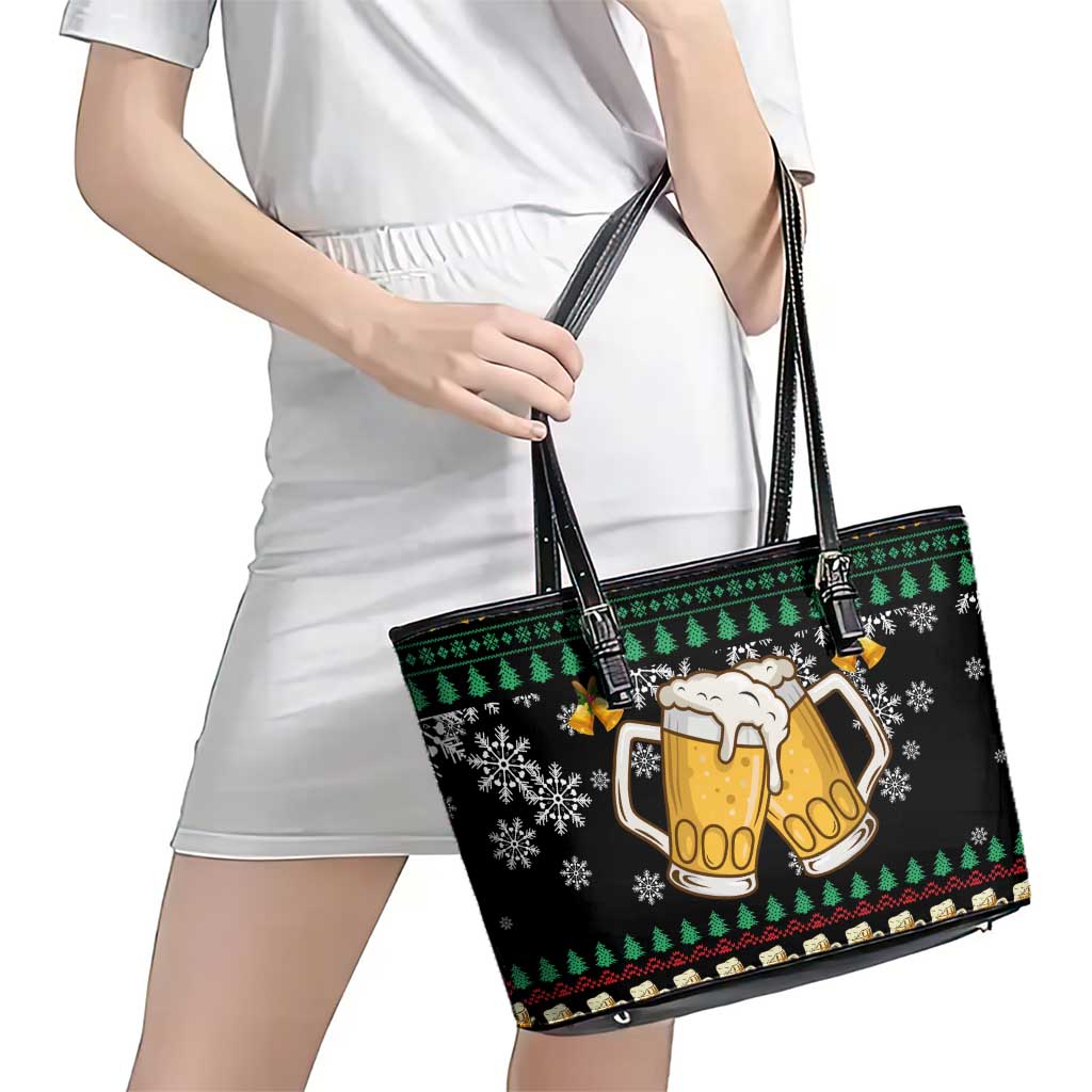 Drinker Bell Christmas Leather Tote Bag Funny Xmas Holiday Patterns - Wonder Print Shop