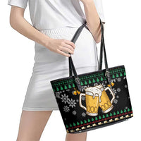Drinker Bell Christmas Leather Tote Bag Funny Xmas Holiday Patterns - Wonder Print Shop