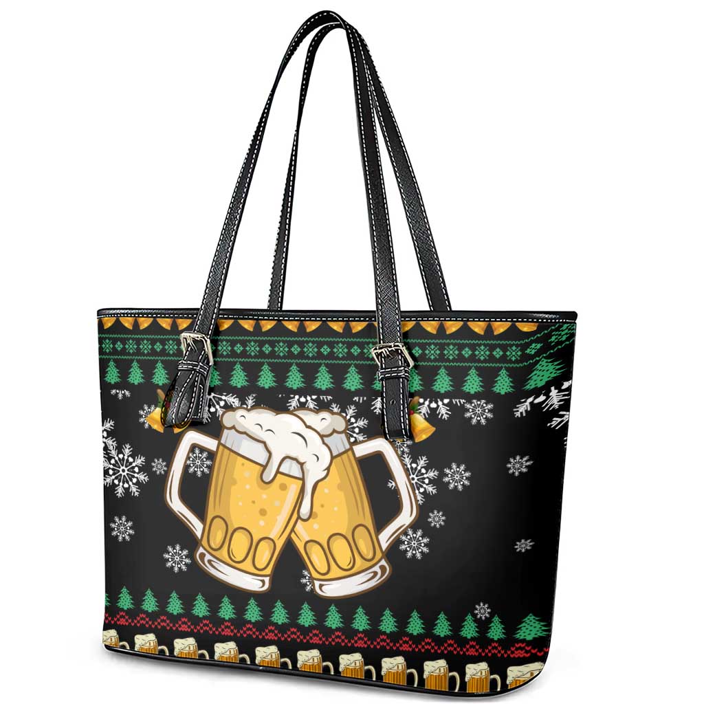 Drinker Bell Christmas Leather Tote Bag Funny Xmas Holiday Patterns - Wonder Print Shop