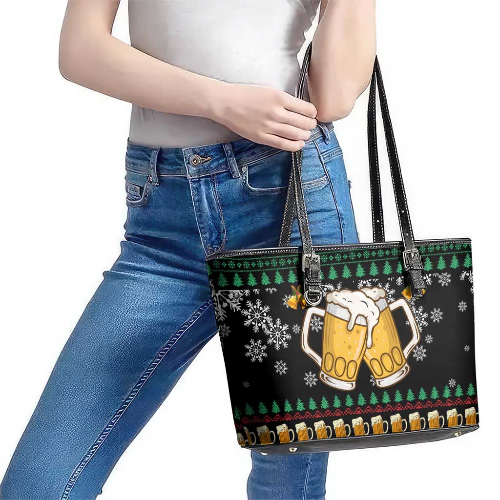 Drinker Bell Christmas Leather Tote Bag Funny Xmas Holiday Patterns - Wonder Print Shop
