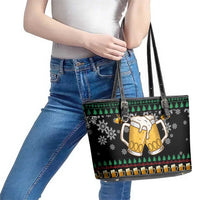 Drinker Bell Christmas Leather Tote Bag Funny Xmas Holiday Patterns - Wonder Print Shop