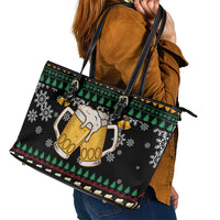 Drinker Bell Christmas Leather Tote Bag Funny Xmas Holiday Patterns - Wonder Print Shop