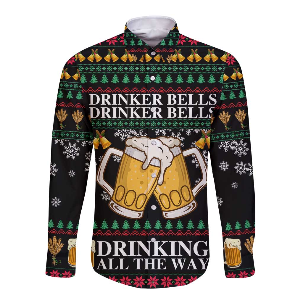 Drinker Bell Christmas Long Sleeve Button Shirt Funny Xmas Holiday Patterns - Wonder Print Shop